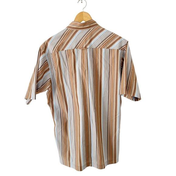 Ted Baker Brown Blue Stripe Short Sleeve 100% Cotton Dress Shirt - Picture 2 of 8